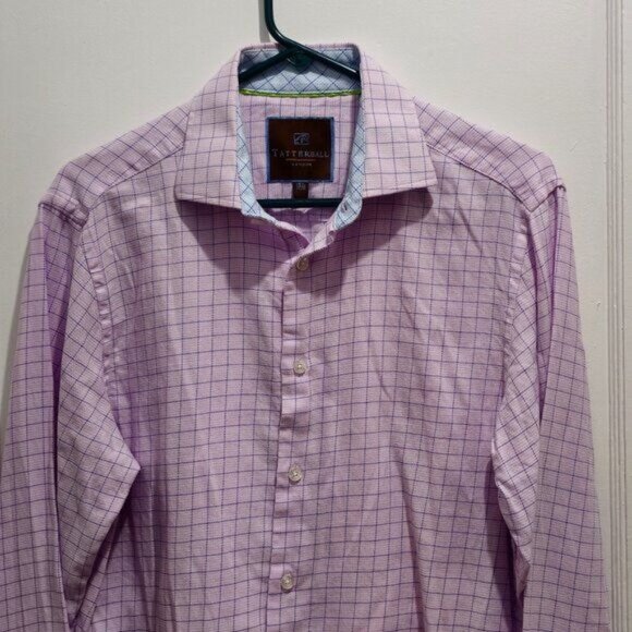 Tattersall London Long Sleeve Dress Button Shirt - 15.5  34/35 Pink with Purple - Picture 7 of 12